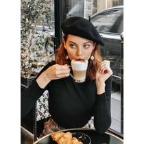 Boina Francesa Preta de Feltro Gomos Feminina