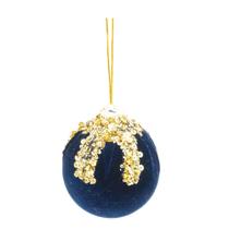 Bola 10cm de Veludo Cor Azul Escuro com Glitter Ouro - Cromus: 1209303