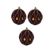 Bola Camurça Vinho com Losango Dourado 10cm 3 unidades HT9232 - Master Christmas Bola Camurça Vinho com Losango Dourado 10cm 3 unidades HT9232 - Master Christmas