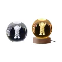 Bola de Cristal 3D com Sistema Solar Gravado a Laser - Luz Noturna de 6cm