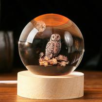 Bola de cristal IFOLAINA 3D Owl 60mm em cristal com base de luz Bola de cristal IFOLAINA 3D Owl 60mm em cristal com base de luz