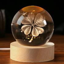 Bola de cristal IFOLAINA 3D, trevo de quatro folhas, 60 mm com base