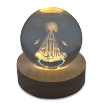 Bola de Cristal Luminária Nossa Senhora Base de Madeira 8 cm