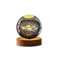 Bola de cristal Night Light Eforcase Solar System com base de madeira