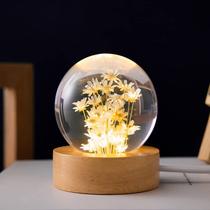 Bola de cristal Night Light MARZIUS Flower com base de madeira
