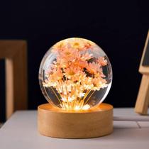 Bola de cristal Night Light MARZIUS Flower com base de madeira