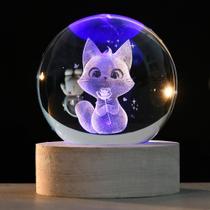 Bola de cristal ZRENJHUS 3D Cat com base de luz colorida 60mm