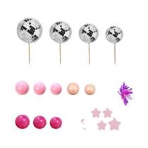 Bola De Espelhos Roxa Com Estrelas Prateadas Para Topo De Bolo - Decoração Para Festas Disco E Dança