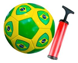 Bola De Futebol Campo material sintético Verde Amarela Brasil para criança n 5 com bomba de encher