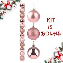 Bola De Natal 12 Un Glitter 5Cm Bolinhas Decoração-Rosê Gold