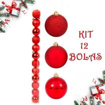 Bola De Natal 12 Un Glitter 5Cm Bolinhas Decoração -Vermelho