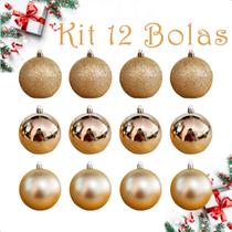 Bola De Natal 12 Un Grande 8Cm Mista Glitter - Dourado Liso