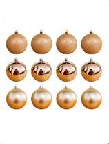 Bola de Natal 12 Unidades Grande 8cm Mista Glitter Luxo -