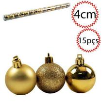 Bola de Natal 15 Pçs 4cm Tubo Liso Glitter Dourado - RIO MASTER