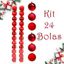 Bola De Natal 24 Un Glitter 5Cm Bolinhas Decoração -Vermelho