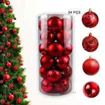 Bola De Natal 24 Un Vermelha Grande 8Cm Mista Glitter Luxo V Bola De Natal 24 Un Vermelha Grande 8Cm Mista Glitter Luxo V