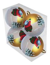 Bola De Natal - 4 Un 8cm - Papai Noel E Neve Várias Cores
