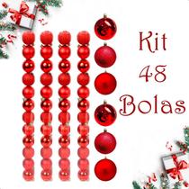 Bola De Natal 48 Un Glitter 5Cm Bolinhas Decoração -Vermelho