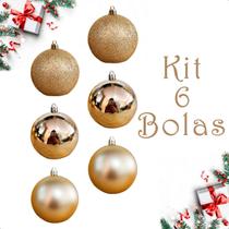 Bola De Natal 6 Un Grande 8Cm Mista Glitter - Dourado Liso