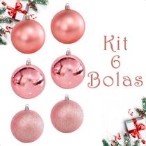 Bola De Natal 6 Un Grande 8Cm Mista Glitter Luxo - Rosa Liso