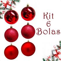 Bola De Natal 6 Un Grande 8Cm Mista Glitter - Vermelho Liso