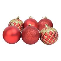 Bola de Natal 6cm Vermelho/Brilho 6und Enfeite