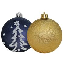 Bola de Natal 8cm Azul e Dourada Wincy 9 Unidades