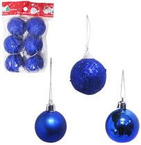 Bola de natal azul brilho / fosco / glitter n.4 pacote com 6 pecas - NATALKASA