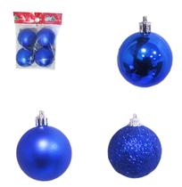 Bola De Natal Azul Brilho/Fosco/Glitter N5 Pacote Com 12 Pcs - NATALKASA