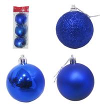 Bola De Natal Azul Brilho/Fosco/Glitter N6 Pacote Com 9 Pcs - NATALKASA