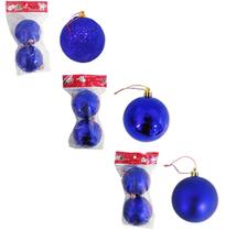 Bola De Natal Azul Brilho/Fosco/Glitter N7 Pacote Com 6 Pcs - NATALKASA