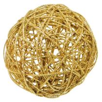 Bola de Natal Bambu Rattan com glitter dourado 15 cm