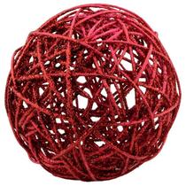 Bola de Natal Bambu Rattan com glitter vermelho 15 cm
