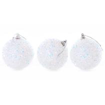 Bola de Natal branca com glitter holográfico Snow 8 cm 3 peças Bola de Natal branca com glitter holográfico Snow 8 cm 3 peças