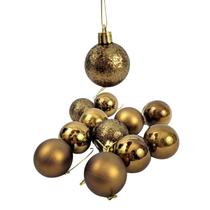 Bola De Natal Bronze Mix 4Cm Para Árvore Kit 12Pc