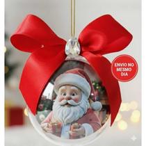 Bola de Natal com foto papai noel e Laço Vermelho