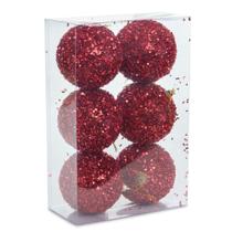 Bola de Natal com Glitter Flocado 8cm Jogo 6 Unid