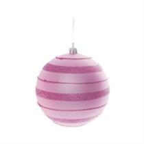 Bola de Natal com Listras e Glitter Rosa Claro 10cm (Bolas) - 4 Peças