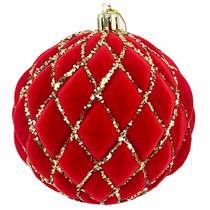 Bola de Natal de camurça vermelho com glitter champanhe dourado 8 cm Bola de Natal de camurça vermelho com glitter champanhe dourado 8 cm