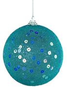 Bola De Natal Decorada Glitter Lantejoula Azul 8 Cm 3 Peças