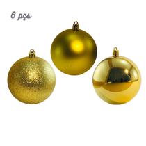 Bola de natal dourada mista lisa/glitter 7cm c/ 6 pçs