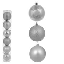 Bola de Natal em Tubo Mista - Conjunto com 6 Unidades - Prata - 8cm - Florarte