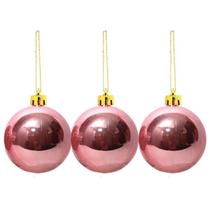 Bola de natal enfeite natalino bolinha brilhante rosa 5cm kit 3 unidades - fartex