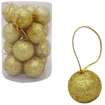 Bola de natal glitter dourada com 16 pecas 3cm de ø no tubo