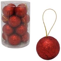 Bola de natal glitter vermelha com 16 pecas 4cm de ø no tubo