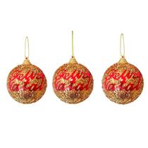 Bola de Natal Grande 8cm Glitter Feliz Natal (3 unidades) - Klizz