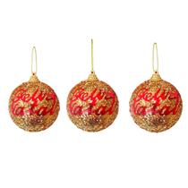 Bola de Natal Grande 8cm Glitter Feliz Natal (3 unidades)