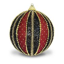 Bola de Natal Itália Vermelho e Preto/Ouro Cetim com Glitter 10cm c/6pcs - Fitas e Festas