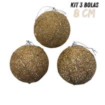 Bola de Natal Kit com 3 unidades Dourada com brilho 8 cm Tok da Casa