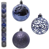 Bola De Natal Lilas 9 Pcs 6Cm Mista Glitter/Estrela Alto Relevo Arabesco Vazado - RIO MASTER